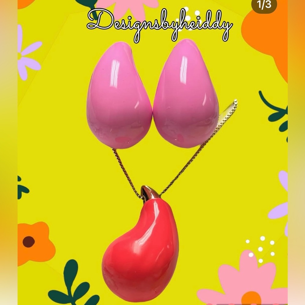 Pink and Red Teardrop Necklace